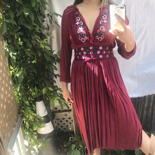 NWT Free People Flora Embroidered Raspberry Magenta Dress Medium Women Midi - Picture 6 of 11