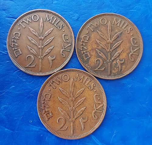 Lote de 3 monedas Israel Palestina Mandato Británico 2 mil 1927, 1941 y 1942 XF - Imagen 2 de 2