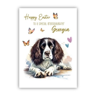 Personalisierte Osterkarte Springer Spaniel. Hundeliebhaber Osterkarte. Frohe Ostern