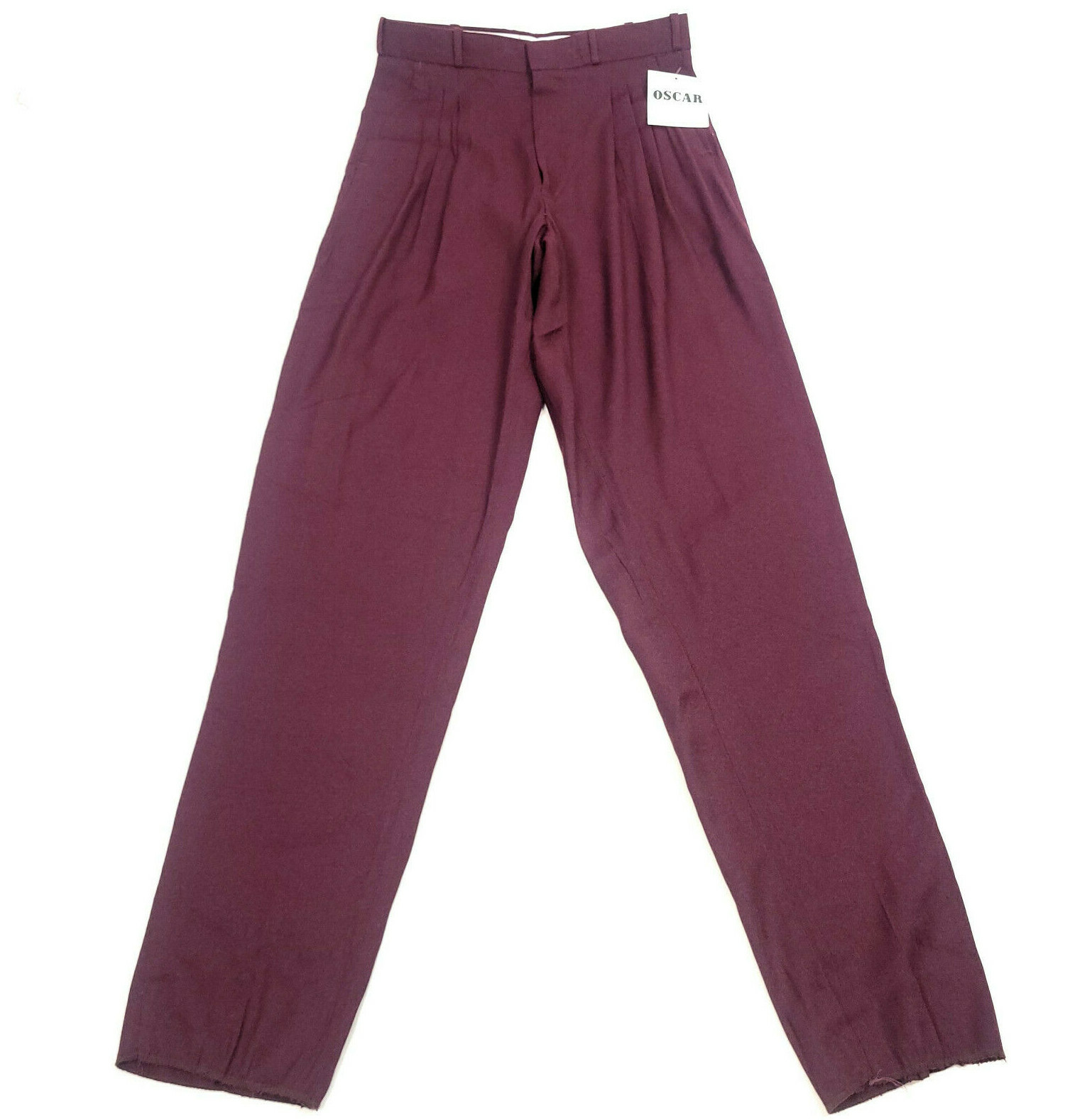 Vintage Oscar Mens Pants 30 Burgundy Straight Leg Ple… Gem