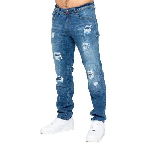 Enzo Mens Ripped Jeans Straight Leg Stretch Denim Distressed Trouser Pants - Picture 3 of 27