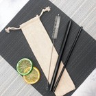 4pc Stainless Steel Black Reusable Drinking Straw Set, Extra Wide & Brush + Bag 