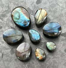 PAIR AAA Grade Labradorite Teardrop Stone Plugs Tunnels Gauges - Amazing Color!
