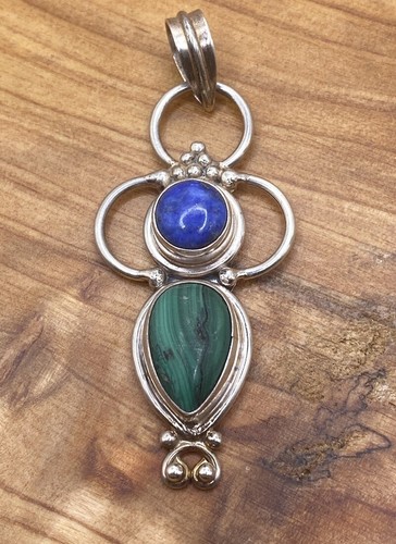 BALI INDONESIEN STERLINGSILBER LAPIS UND MALACHIT ANHÄNGER