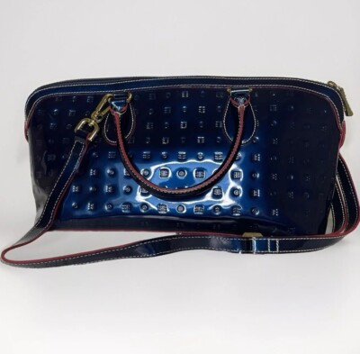 ARCADIA GENUINE PATENT LEATHER OCEANO SATCHEL/SHOULDER BAG MADE IN ITALY Exellen