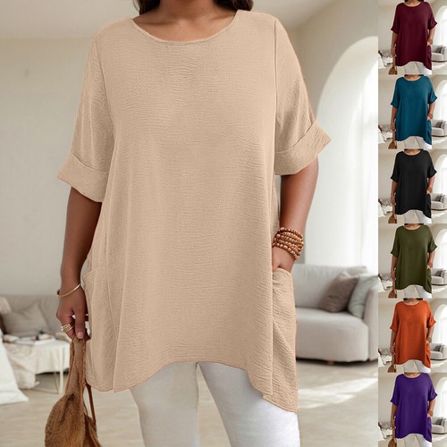 Plus Size Women Short Sleeve Tunic Tops Ladies Pockets Casual Baggy Shirt Blouse - Picture 4 of 25
