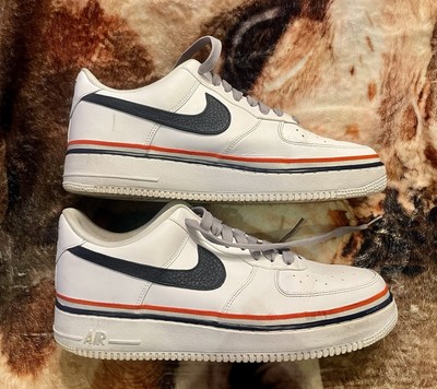 Nike White and Navy Sneakers with Orange Swoosh Custom CHI Navy & Orange Air Force 1 main image 2