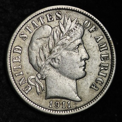1911 Barber Silver Dime CHOICE AU FREE SHIPPING W96 KCF  