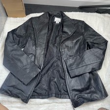 East 5th Black Leather Jacket Medium Pockets Coat Zip Up