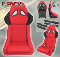 Pair Of Black Fiberglass Bucket Red Cloth Racing Seats W/ Sliders Mitsubishi on sale Pair Of Black Fiberglass Bucket Red Cloth Racing Seats W/ Sliders Mitsubishi on sale
