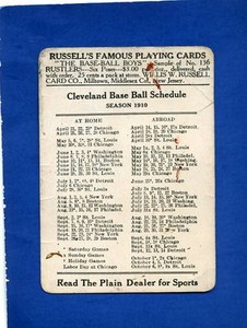1910 Cleveland Base Ball Schedule Player on front Russells Plain Dealer News