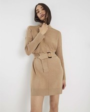 River Island Womens Mini Jumper Dress Brown High Neck Sweater Pullover Top