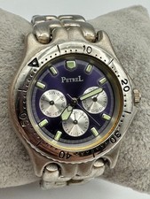 Vintage Men's Petrel MF7119 Silver Tone Quartz Triple Date Watch New Battery