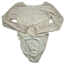 Vintage Victoria  s Secret Lace Bodysuit Ivory Sheer Long Sleeve USA Small