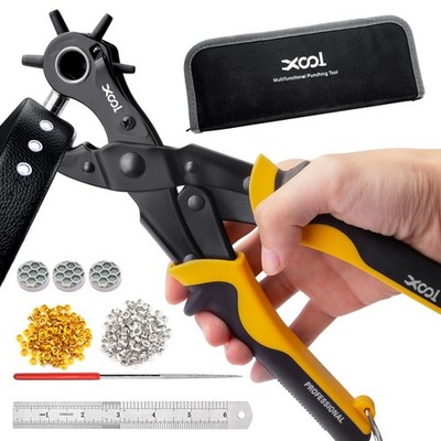 Hole Puncher Eyelet Pliers Tool Kit 4.5mm Metal Eyelets Silver XOOL Leather Belt