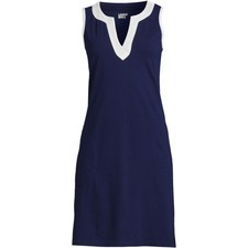 Lands' End Womens S (6-8) Navy Blue Cotton Jersey Sleeveless Cover-up Dress NWT