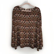Max Studio Women's Size 1X Floral Long Bell Sleeve Blouse
