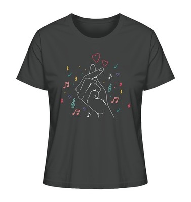 K-Pop Damen Bio Shirt, Kpop Korea Musik Style, Fingerherz und Musiknoten Grafik