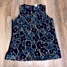 Cabi Tank Top Womens Medium Blue Purple Warhol Floral Round Neck Keyhole Back