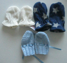 3 x Pairs Of Baby Mittens. Age 6 - 12 months. Hand Knitted ones are New.