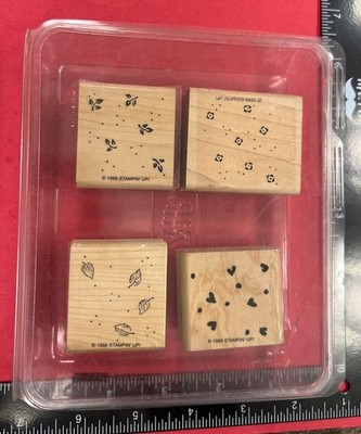 Stampin Up! 1999 Petite Patterns Rubber Stamps Set Of 4 LEAF HEART SNOW RAIN