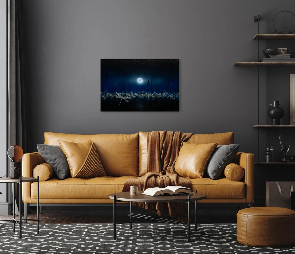 Arte de pared en lienzo libélula crepúsculo 36x24 - arte de hierbas botánicas luz de luna Foto 2 de 4