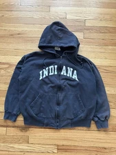 Vintage Indiana Hoosiers Spellout Embroided Full ZIP Hoodie Medium Distressed 