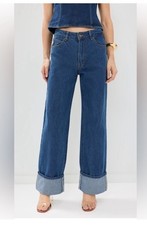 NEW Lioness Cuffed Jean NWT Dark Denim 100 Cotton Mid-Rise Size Medium