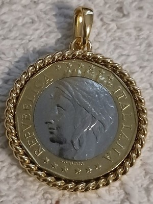 1997 Lira 1000 Coin Estate Pendant Signed  Bellezza Itaor Italy Bimetallic