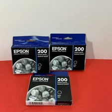 Lot of 3 Epson 200 Black Ink Cartridge T200120 Std Capacity 11/2025 New Sealed