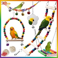 Bird Toys for Parakeets Budgies Cockatiels Conures 7PC   Wooden Swing Perch Lad
