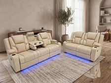 Sydney Leather Electric Recliner Sofa 3+2 Seater -Cup Holders-Wireless Charging