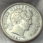 1907 10C Barber Dime Extremely Fine Great Detail Muted Silver Coloring