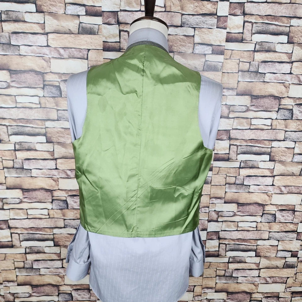 Terno masculino Woolf Brothers 3 peças década de 1970 40S 32X28 listra de espinha de peixe oliva HL - Imagem 2 de 4