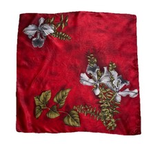Beautiful Unbranded Red Flowers Silk Square Scarf 30"/30" Ex Con