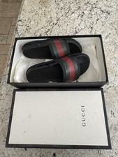 Gucci Men's Slide Sandals Black Green Red Striped Rubber Comfort Casual Designer