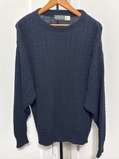 Mens Navy Blue Waffle Knit Crewneck Pullover size Medium