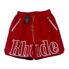 Rhude Men's Size Large Red Mesh Lined 6" Inseam Logo Drawstring Authentic Shorts