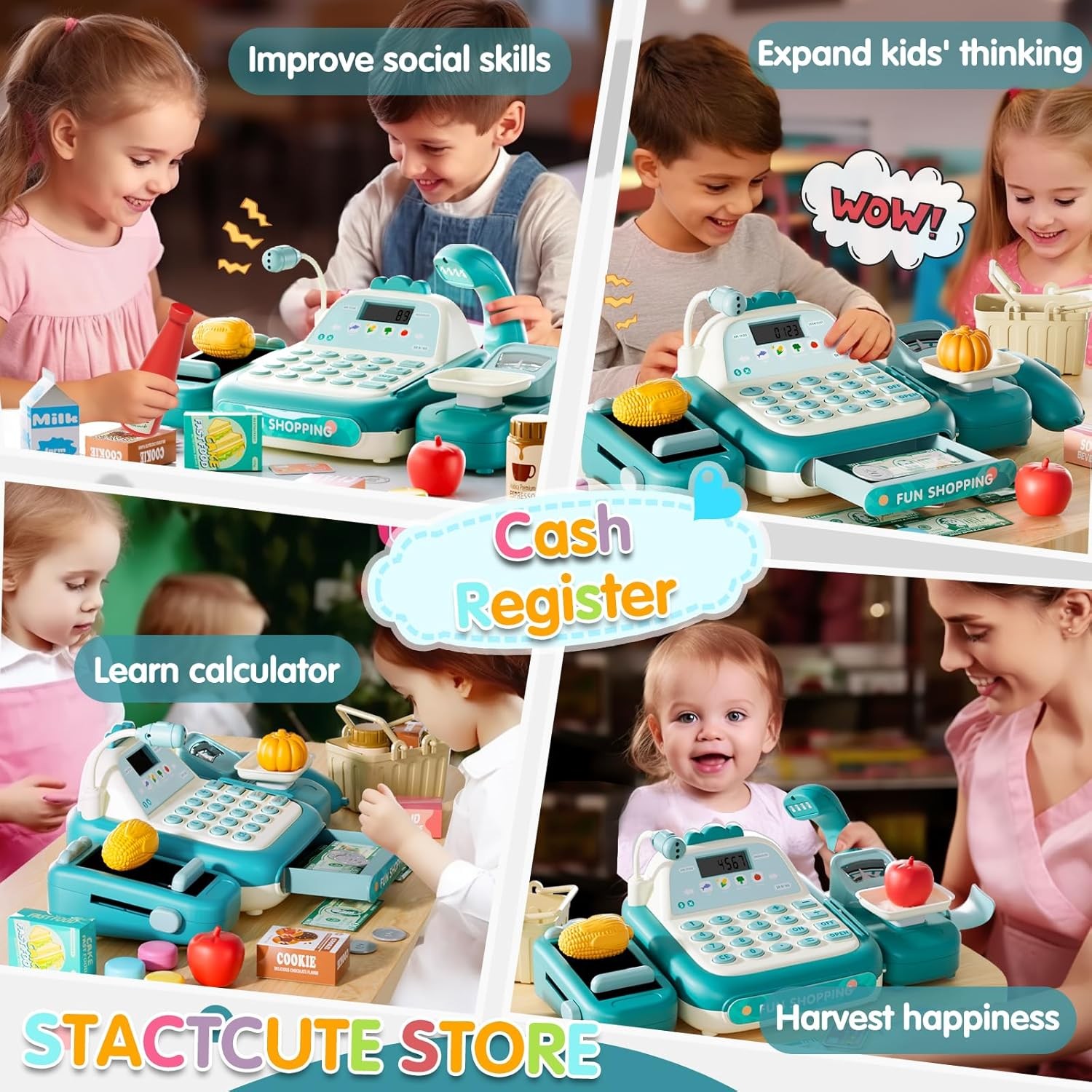 как выглядит 49PCS Pretend Play Cash Register Toy Set for Kids with Real... фото