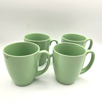 Set of 4 Vintage Corelle Coordinates Stoneware Mint Green Coffee Mugs Tea Cups