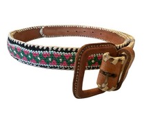 Marco Antonio Rodriguez Embroidery Vintage Leather Belt Sz 36 Unisex Guatemala