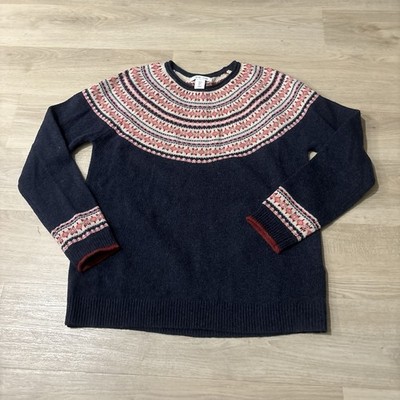 Tabitha Webb Sweater Women's Large Blue Pullover Knit Wool Blend Fair Isle