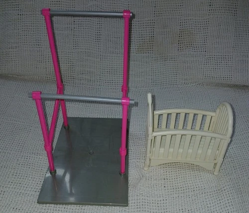 Mattel 1995 Gymnast Stacie Doll Playset Uneven Bars And White  Cradle Vintage