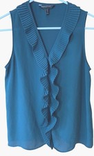 Banana Republic XS Petite Teal Green Ruffle Blouse Sleeveless Romantic Twee