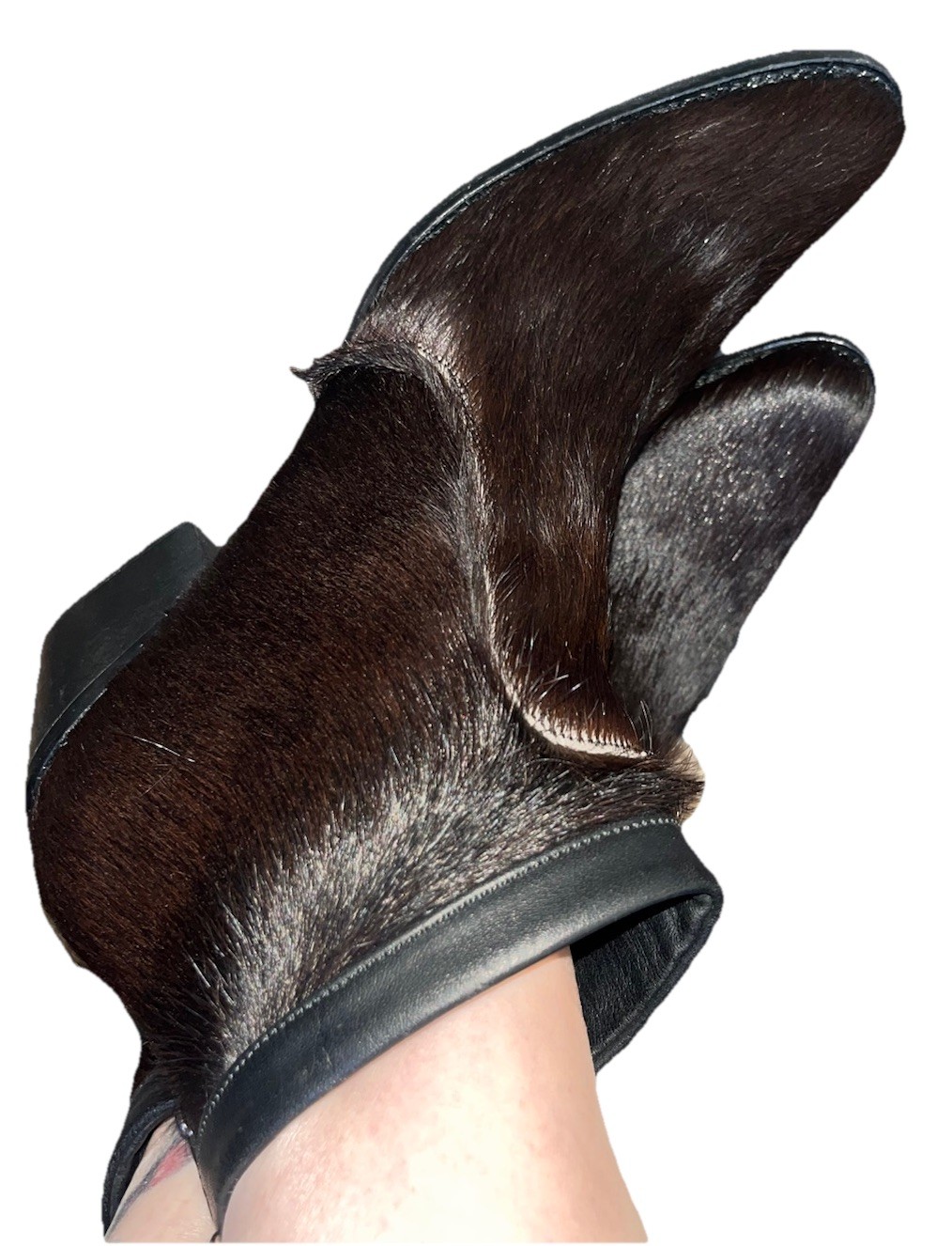 ELIZABETH DOW HOME HAKRO Zip Ankle Brown Swiss Cowhide Fur Booties Boots 39 8.5 image 4