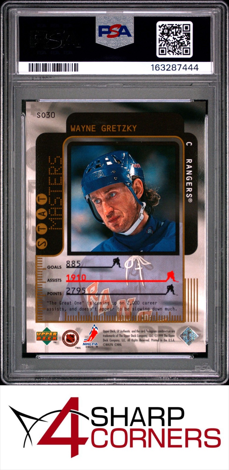 1998 SP AUTHENTIC STAT MASTERS #S30 WAYNE GRETZKY HOF #/2000 PSA 10 view 2