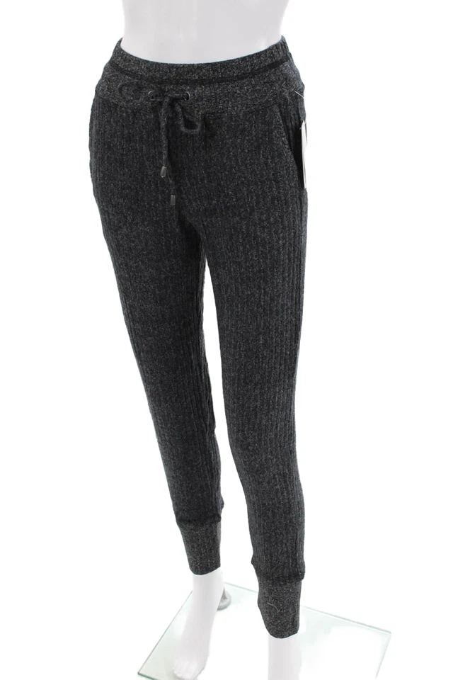 Espléndidos pantalones deportivos para mujer acanalados con cordón en la cintura con bolsillos gris oscuro talla XS Foto 2 de 4