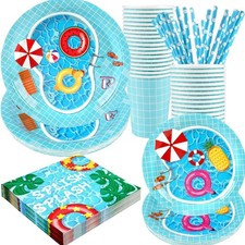 Pool Party Supplies Decorations, Disposable Summer Kids Birthday Paper Plates...