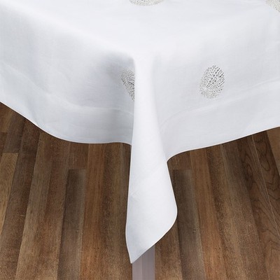 Serenk Sea Urchin White Linen Tablecloth Silver 160x350cm