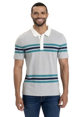 Threads 4 Thought Ashby Pique Striped Polo Shirt Heather Gray Stripe Mens M NWT